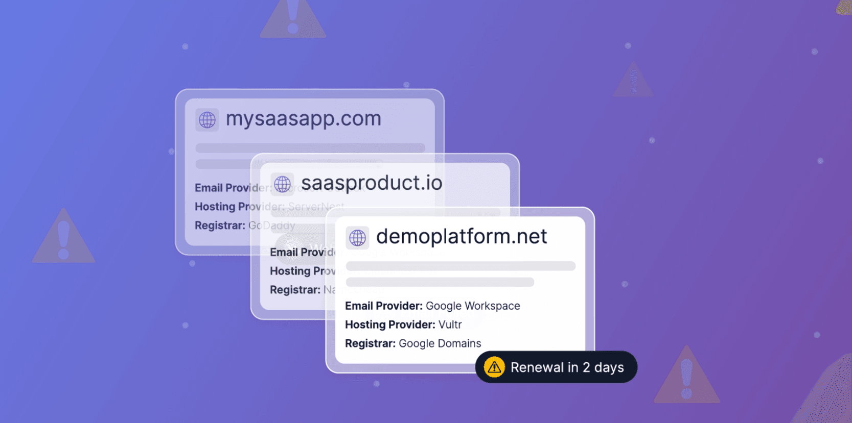 AI Domain Monitoring Tackling different registrars, hosting and emails hosted in different places.