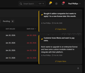 Blesta v6 Admin Sticky Notes