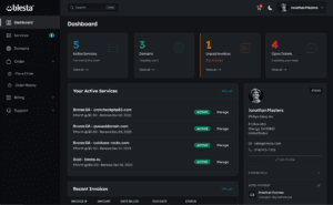 Blesta v6 dashboard in dark mode